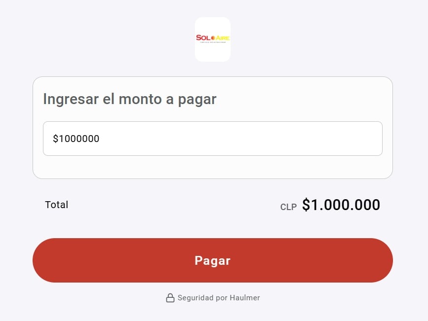 Pantalla del portal de pago con el campo para ingresar el monto y el botón Pagar